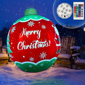 Light Up PVC Inflatable Christmas Ball, 24 Inch Large Outdoor Xmas Decorated Merry Xmas Giant Ball