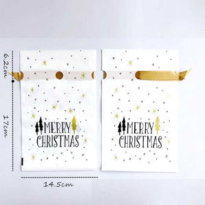 20 Pcs Gold White Christmas Drawstring Bag Gift Wrapping Bags Snowy Candy Bag Gift Wrap Cute Party Favor Supplies