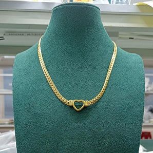 New trend titanium steel Cuban chain heart necklace 18K gold-plated hollow flat snake chain love pendant necklace women