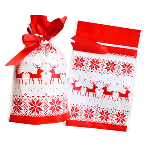 20 Pcs White Red Elk Snowflake Drawstring Bag Gift Wrapping Bags Christmas Candy Bag Gift Wrap Cute Party Favor Supplies