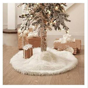 White Christmas Tree Skirt Base Faux Fur Xmas Floor Mat Ornaments Decoration