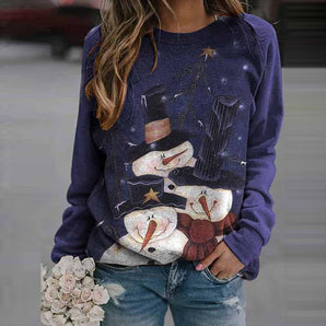 Christmas women's sweater new personality snowman Christmas tree print pullover sweater