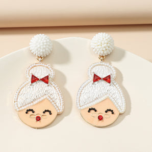European and American Cross border Popular Santa Claus Pearl Ear Needle Acrylic Earrings Popular Simple Christmas Earrings Female