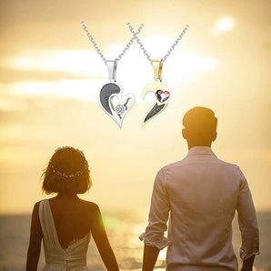 Austrian Crystals Couples Necklace for Women Men Love Heart Pendant Puzzle Necklace Personalized Valentine's Day Gift Couple Jewelry