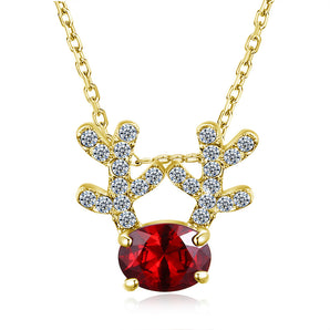 New Fashion Christmas Necklace Cute Red Cubic Zirconia Antlers Long Necklace For Women Girl  Chain Necklaces & Pendants