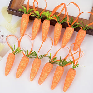 10pcs; Easter Hanging Glitter Carrot Ornaments; Easter Party DIY Crafts Mini Foam Carrot Pendant Decorations