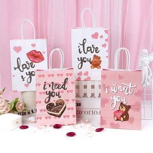 5pcs Love Heart Bear Kraft Paper Bags Valentines Day Gift Packaging Anniversary Wedding Cookie Candy Bag Birthday Party Supplies