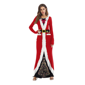 Christmas Costume Explosion COS Dress Up Ball 3D Santa Print Adult Dress