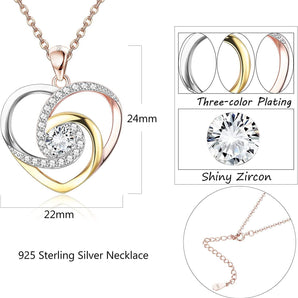 925 Sterling Heart Pendant Necklace for Women Girls Women's Necklace CZ Three-Color Plating Heart Necklace Valentine for Women