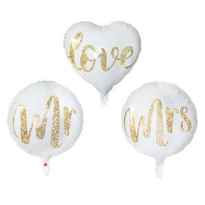18inch Round White Gold Glitter Print Mr & Mrs LOVE foil Balloons bride to be marriage Wedding Decor Valentine Day Supplies
