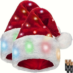Christmas Novelty Funny Santa Hat With 20 Blinking Colors, Changing Light Up LED Lights, Soft Plush Faux Fur Hat