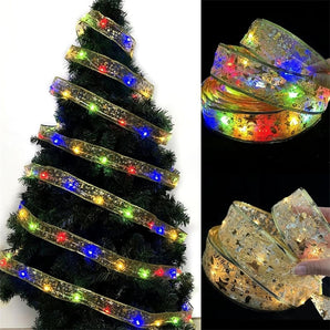LED Ribbon Christmas Tree Lights Xmas Tree Top Ribbon Bows Party Ornament Decor