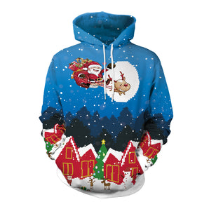 New Christmas Women and Men Youth Digital Print Hooded Sweater