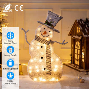 LED Christmas Snowman Decoration Light Collapsible Battery Operated