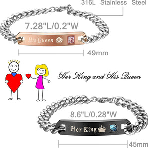 Couples Necklaces Bracelets Set for Him and Her; His Queen Her King Couples Set Gifts for Lover Valentine's Day Gifts