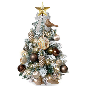 2ft Tabletop Christmas Tree with Light Artificial Small Mini Christmas Decoration with Flocked Snow;  Exquisite Decor & Xmas Ornaments for Table Top for Home & Office RT
