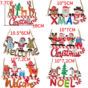 1PCs Creative Christmas Pendant Wooden Hanging Ornaments Welcome Noel Decor New Year Xmas Tree Drop Decorations Gift Accessories