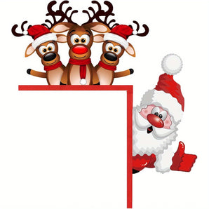 1pc Santa and Reindeer Christmas Door Corner Sign - Wooden Sculpture for Living Room, Bedroom, Office, and Outdoor Indoor Decoration