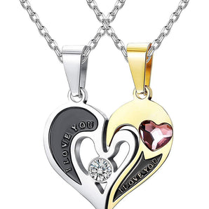 Austrian Crystals Couples Necklace for Women Men Love Heart Pendant Puzzle Necklace Personalized Valentine's Day Gift Couple Jewelry