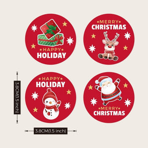 500PCS/ROLL Christmas Stickers for Envelope 3.8CM Round Merry Christmas Stickers 4 Designs Christmas Decoration Stickers