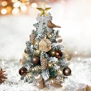 2ft Tabletop Christmas Tree with Light Artificial Small Mini Christmas Decoration with Flocked Snow;  Exquisite Decor & Xmas Ornaments for Table Top for Home & Office RT