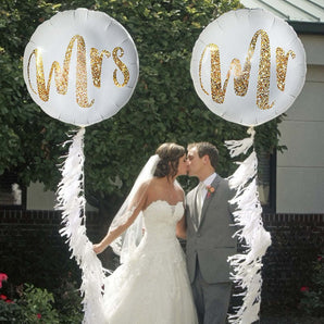 18inch Round White Gold Glitter Print Mr & Mrs LOVE foil Balloons bride to be marriage Wedding Decor Valentine Day Supplies