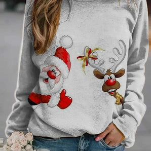 Christmas Women's Sweater Personalized Printed Casual Loose Christmas Printed Fleece Hoodie