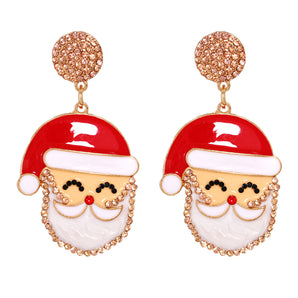 2022 Gold Plated Christmas Earrings Rhinestone Pearl Santa Claus Earrings For Women Jewelry