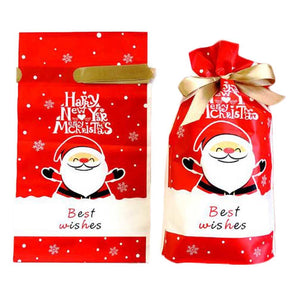 20 Pcs Christmas Gift Wrapping Bags Santa Claus Drawstring Bag Red Gold Candy Bag Gift Wrap Cute Party Favor Supplies