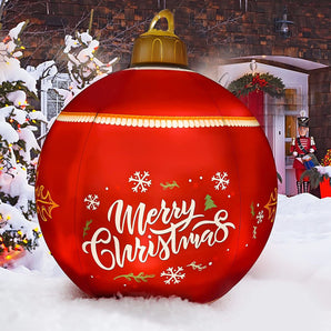 24 Inch Light up with 16 RGB colors PVC Inflatable Christmas  Ball  Electric Air Pump,  Large Weight Stand Firmly Yard, Outdoor Decorated Ball with Remote for Yard & Pool Mixed