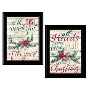 "All Hearts Come Home for Christmas" 2-Piece Vignette by Artisan Cindy Jacobs, Ready to Hang Framed Print, Black Frame