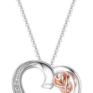 Sterling Silver Rose Heart Pendant Necklace for Women 18K Gold Plated Flower Love Pendant Crystals from Austria Anniversary Valentine's Day Gift