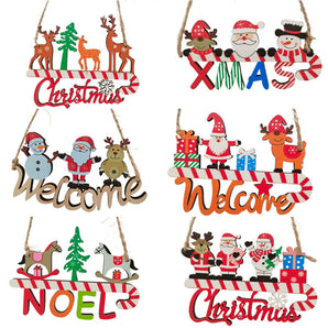 1PCs Creative Christmas Pendant Wooden Hanging Ornaments Welcome Noel Decor New Year Xmas Tree Drop Decorations Gift Accessories