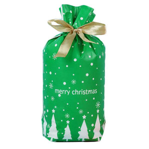20 Pcs Merry Christmas Gift Wrapping Bags Candy Bag Snowy Drawstring Bag Gift Wrap Cute Party Favor Supplies; Green