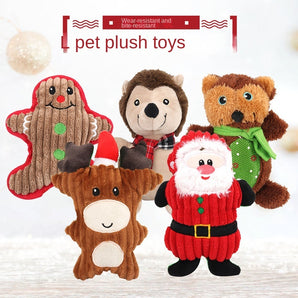 Christmas pet chew toy Pet plush voice toy Christmas molar bite-resistant cute cartoon dog toy