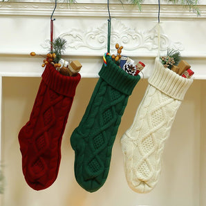 18 Inch Christmas Stockings, Large Knitted Xmas Christmas Stockings Kits Classic Decorations,Burgundy/Green/White - 3 Pack