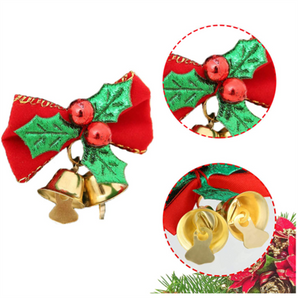 10x Red Fabric Bows With Bells Decorations Christmas Xmas Party Tree Ornament