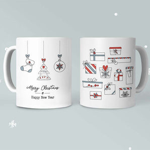 Merry Christmas Mug with Stockings and Presents