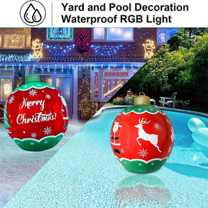 Light Up PVC Inflatable Christmas Ball, 24 Inch Large Outdoor Xmas Decorated Merry Xmas Giant Ball